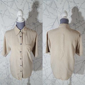 Pursuits VTG Beige Polkadot Silk Button Front Shirt